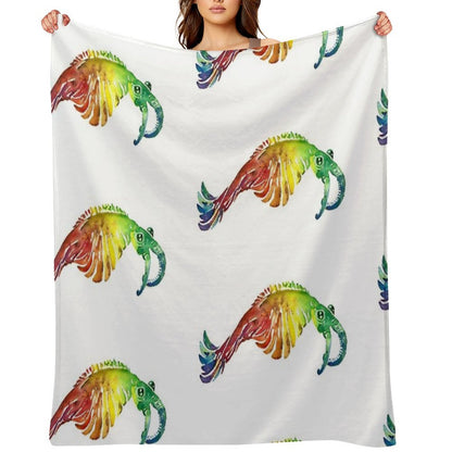 Watercolor Fossil Anomalocaris in Rainbow Machine-washable Throw Blanket