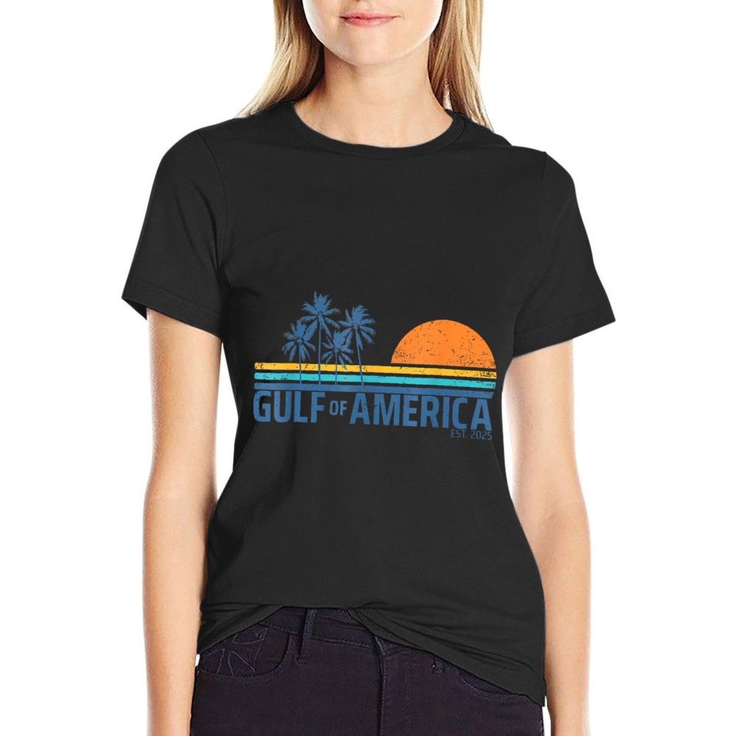 Retro Gulf Of Usa America 2025 American Flag Gulf Of Mexico Versatile T-Shirt