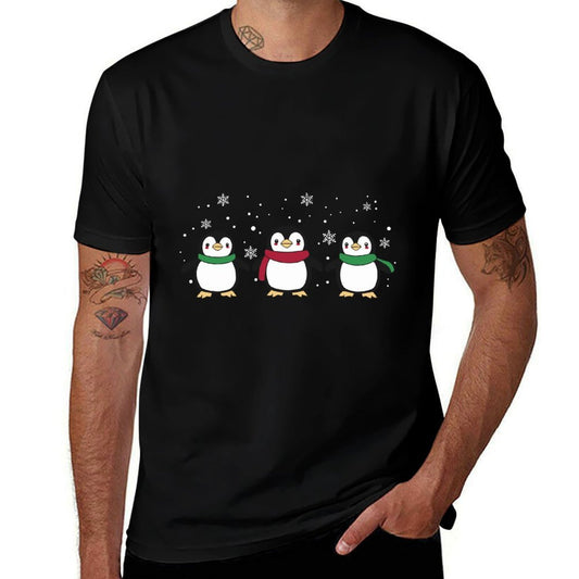 Funny Xmas Penguins  Ribbed Collar T-Shirt