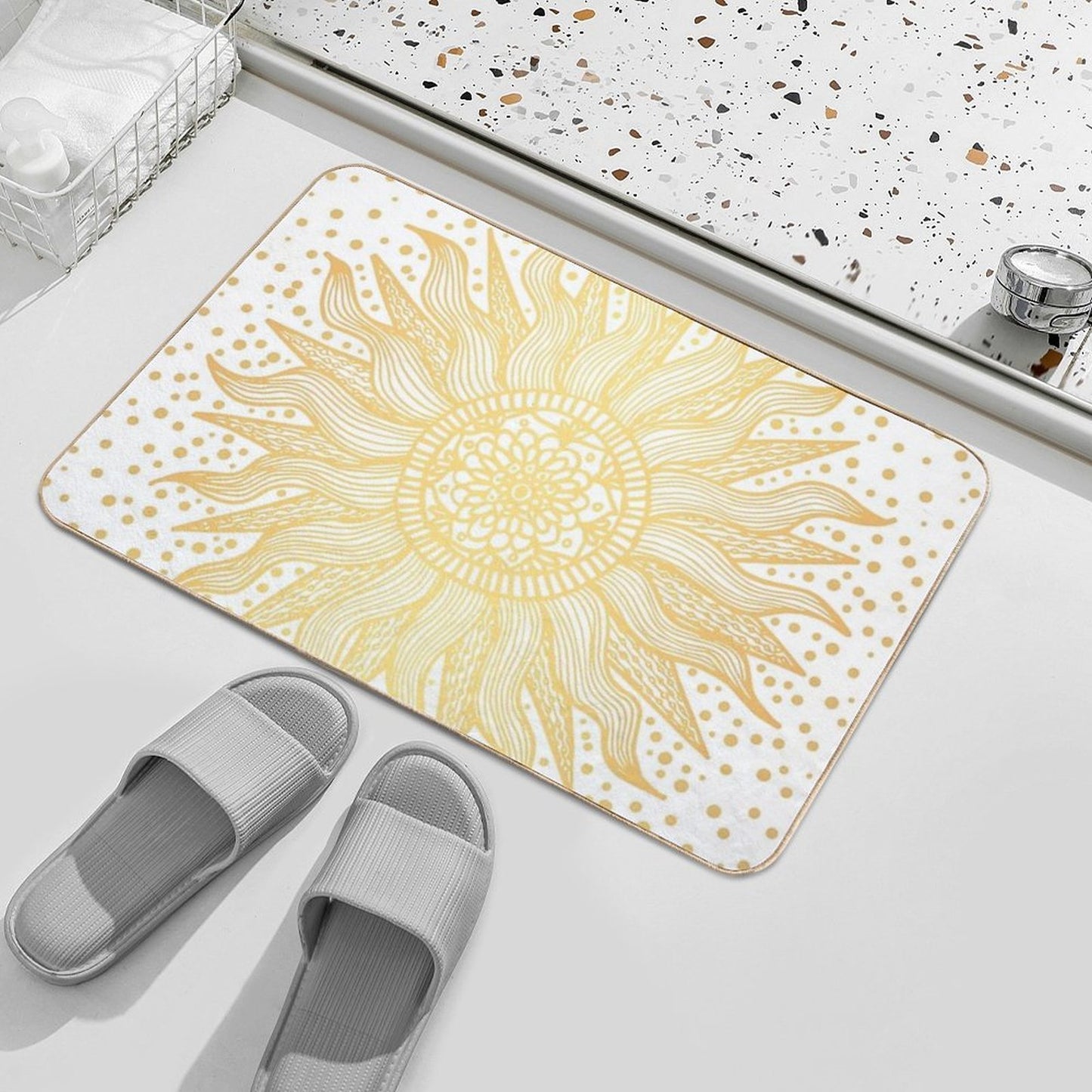 Sun Mandala Gold Confetti  Repositionable Bath Mat