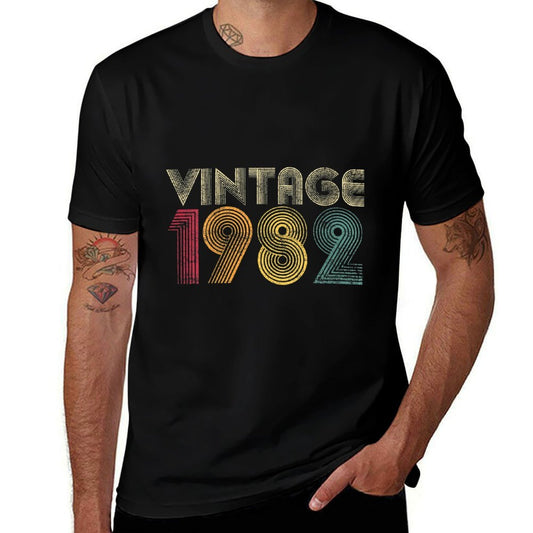 Womens Vintage 1982 40th Birthday Gift Retro 40 Years Old  Ribbed Collar T-Shirt