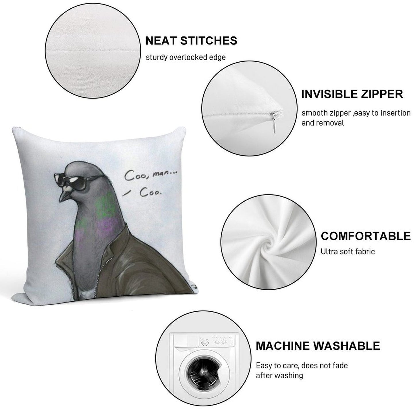 Coo' Man, Coo' Pigeon Soft Washable Throw Pillow
