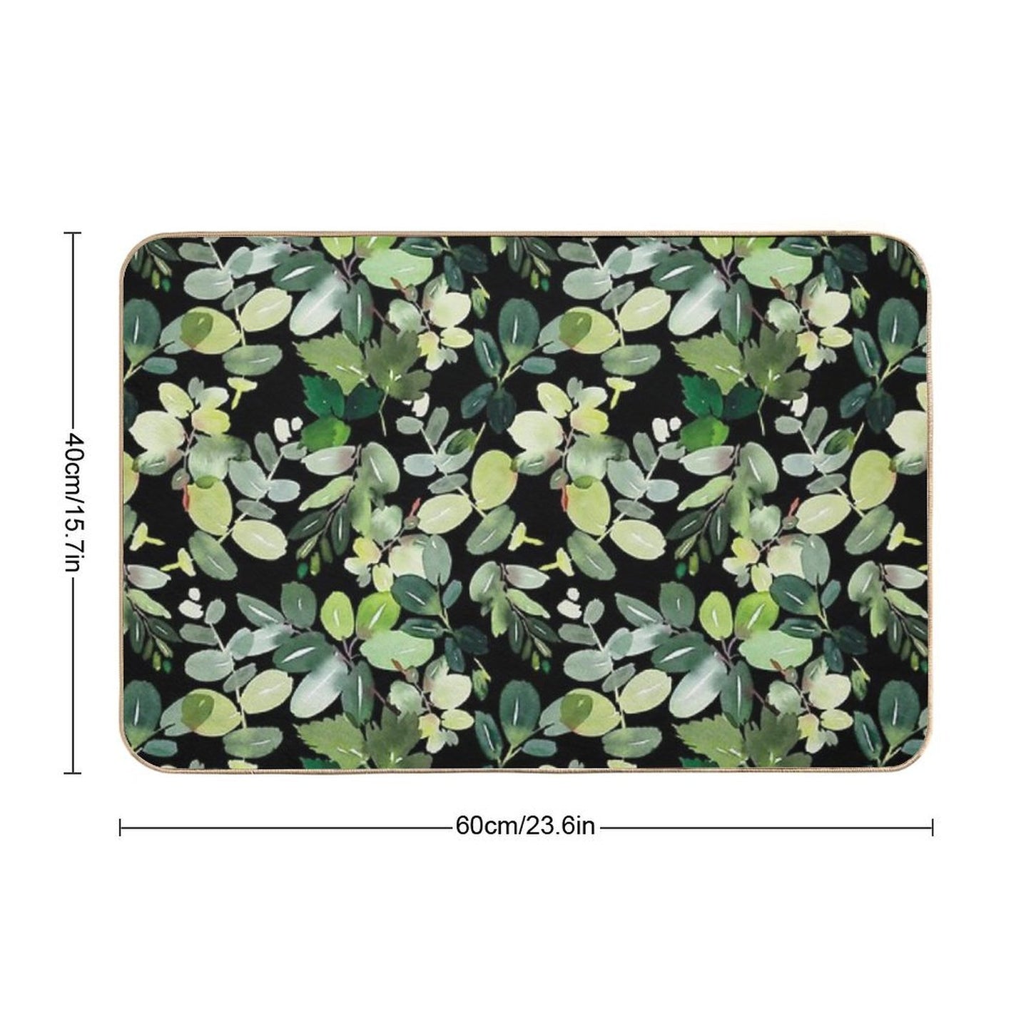 Green Foliage on Black  Toxin-Free Bath Mat