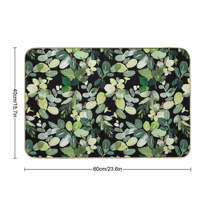 Green Foliage on Black  Toxin-Free Bath Mat