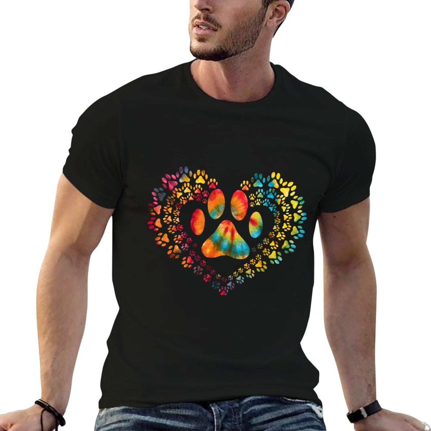 Tie Dye Love Dog Paw Print Heart Animal Lover  Soft T-Shirt