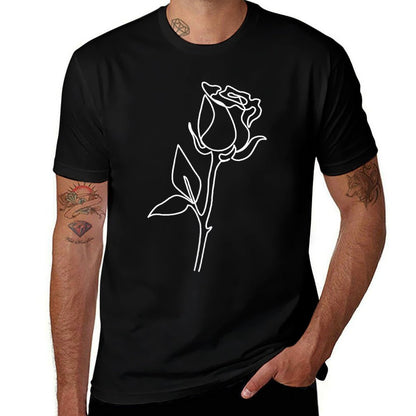 Rose Flower Abstract Minimalist Line Art Drawing  Cotton T-Shirt