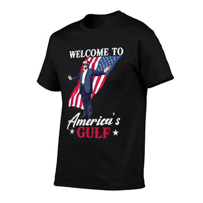 Gulf of USA America Funny USA Flag Ribbed Collar T-Shirt