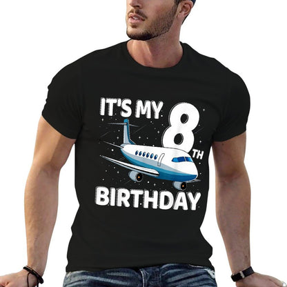 It's My 8th Birthday Airplane 8 Year Old Birthday Boy Girl  High-quality Stitching T-Shirt