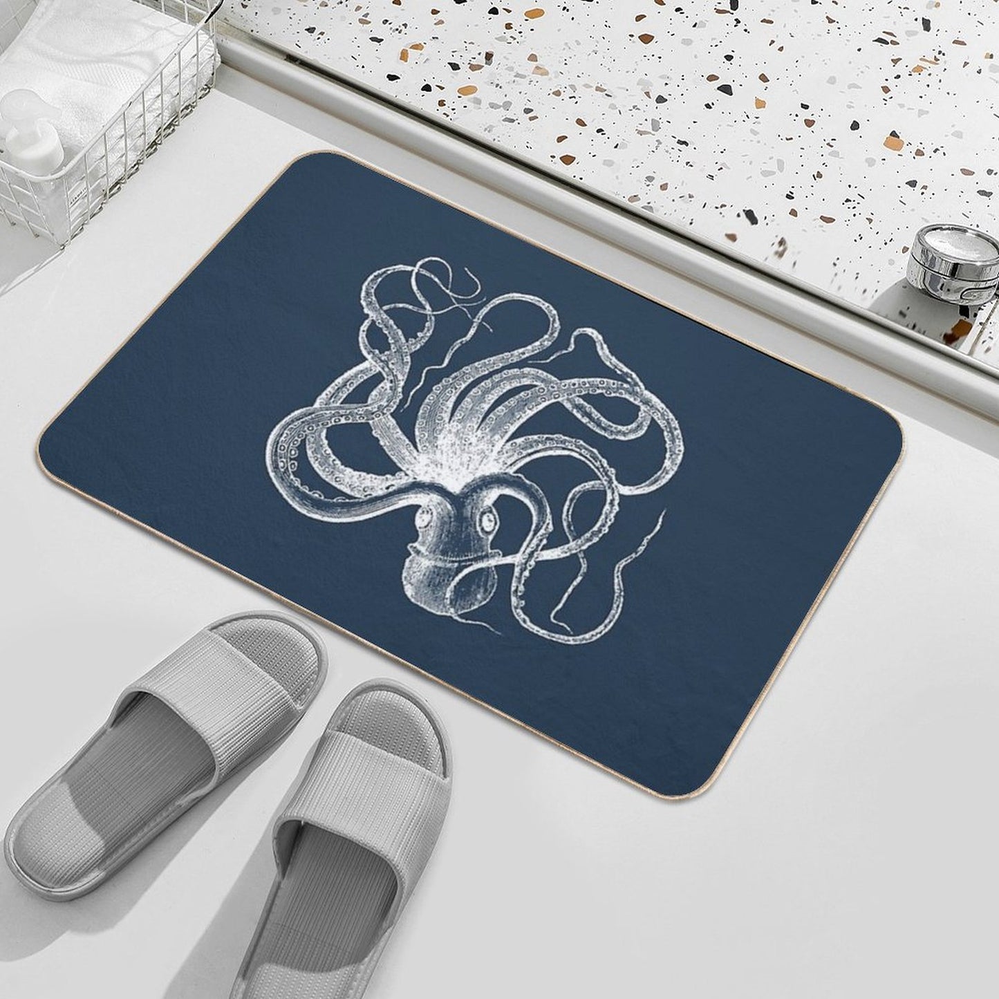 Vintage Octopus Kraken Engraving  Non-Slip Bath Mat