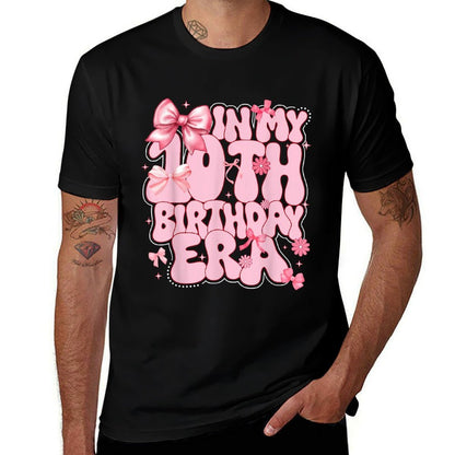 Kids In My 10th Birthday Era Girl 10 Year Old Coquette Bow  Heathered Texture T-Shirt