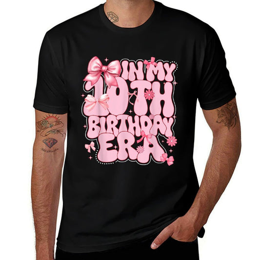 Kids In My 10th Birthday Era Girl 10 Year Old Coquette Bow  Heathered Texture T-Shirt