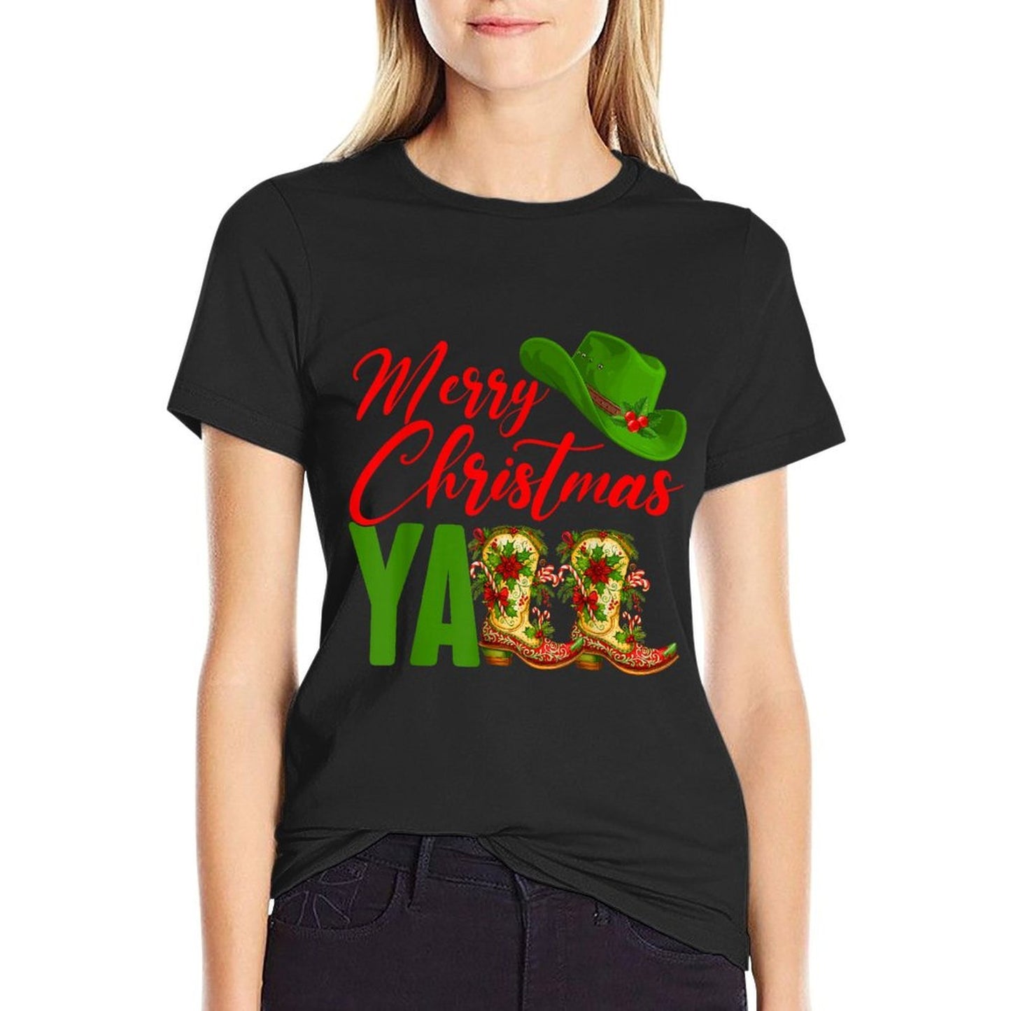 Merry Christmas Yall Western Cowboy Cowgirl Boots Women Men  Lightweight T-Shirt