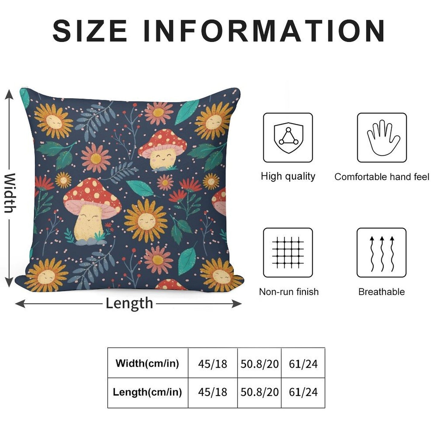 Floral Cute Mushrooms Soft Fade-Resistant Throw Pillow