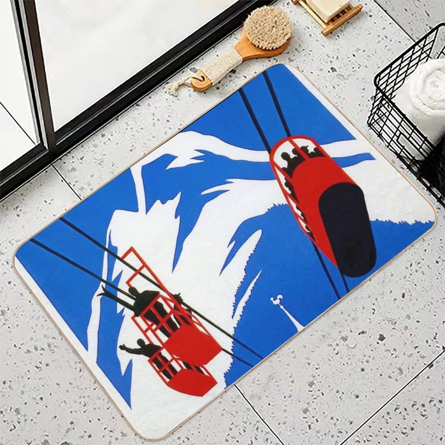 Vintage French Alps Gondola Winter Sport Ski Ad  Versatile Bath Mat