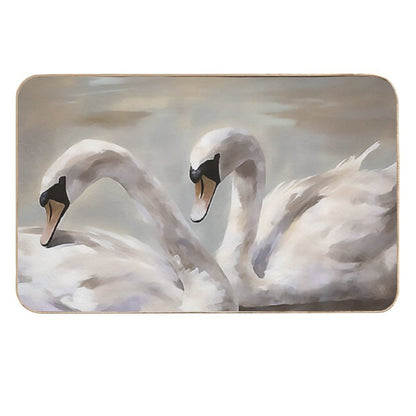 Coquette Aesthetic Vintage Painting of Two Swans  Stain-Proof Bath Mat