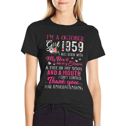 October Girl 1959s 60th Birthday Girl Women Zip  Oversized Silhouette T-Shirt