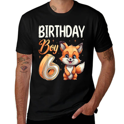 6th Birthday Fox Animal Lovers Boy Fox B-day 6 Year Old  Trendy Pattern T-Shirt