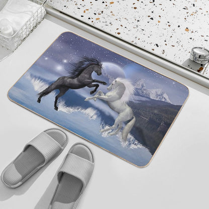 Horses And Moon  Easy Maintenance Bath Mat