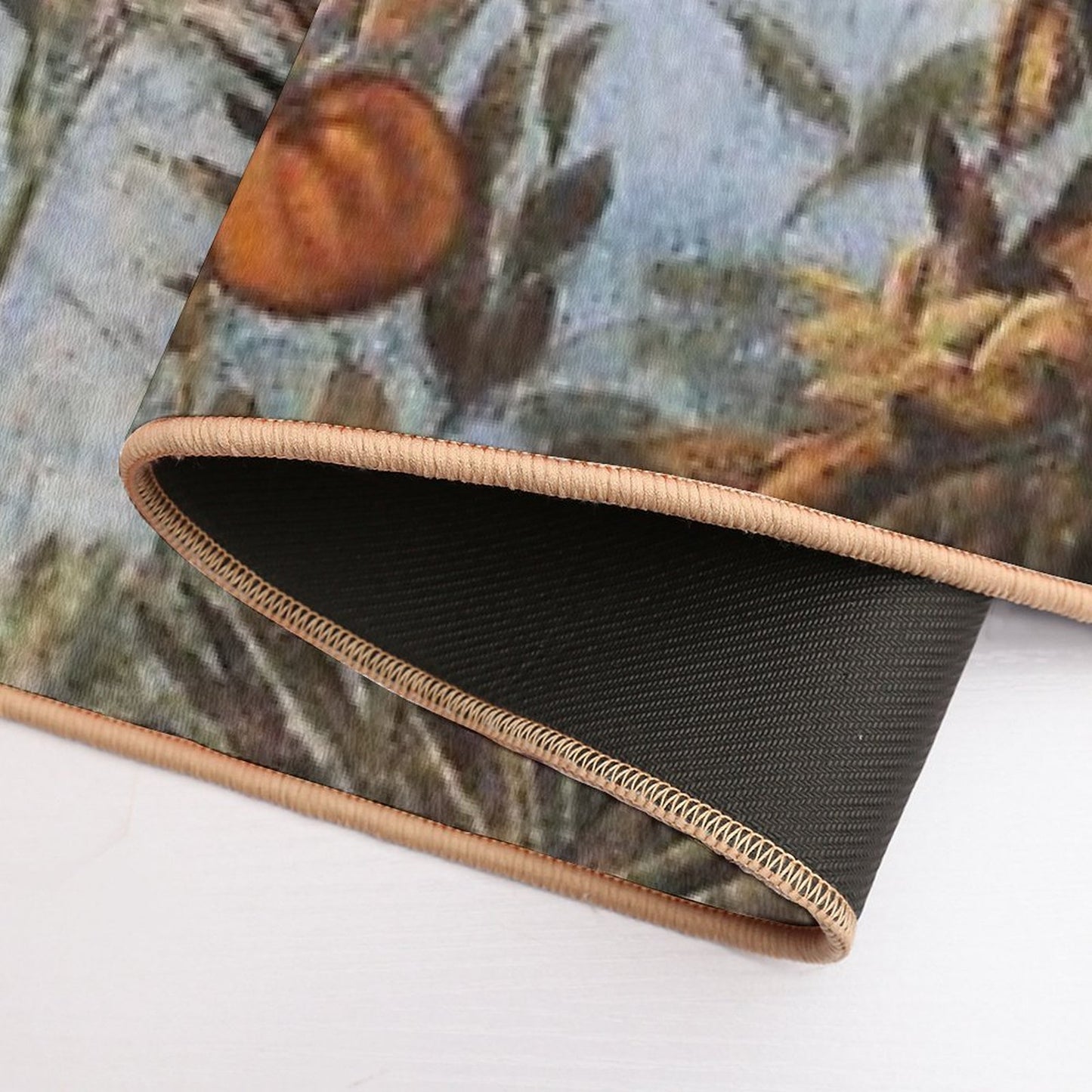 ANTIQUE ROMAN  WALL PAINTINGS,FLYING BIRD, BLUE SKY AND FRUIT TREES ,GREEN FLORAL  Easy Maintenance Bath Mat