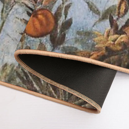 ANTIQUE ROMAN  WALL PAINTINGS,FLYING BIRD, BLUE SKY AND FRUIT TREES ,GREEN FLORAL  Easy Maintenance Bath Mat