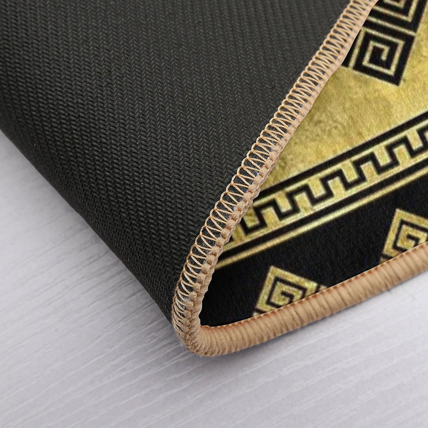 Greek Meander - Greek Key Black And Gold  Easy Maintenance Bath Mat