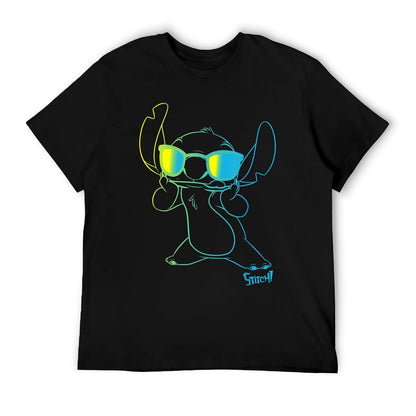 Lilo & Stitch Cool Stitch Neon Outline Chest Portrait Wrinkle-resistant T-Shirt