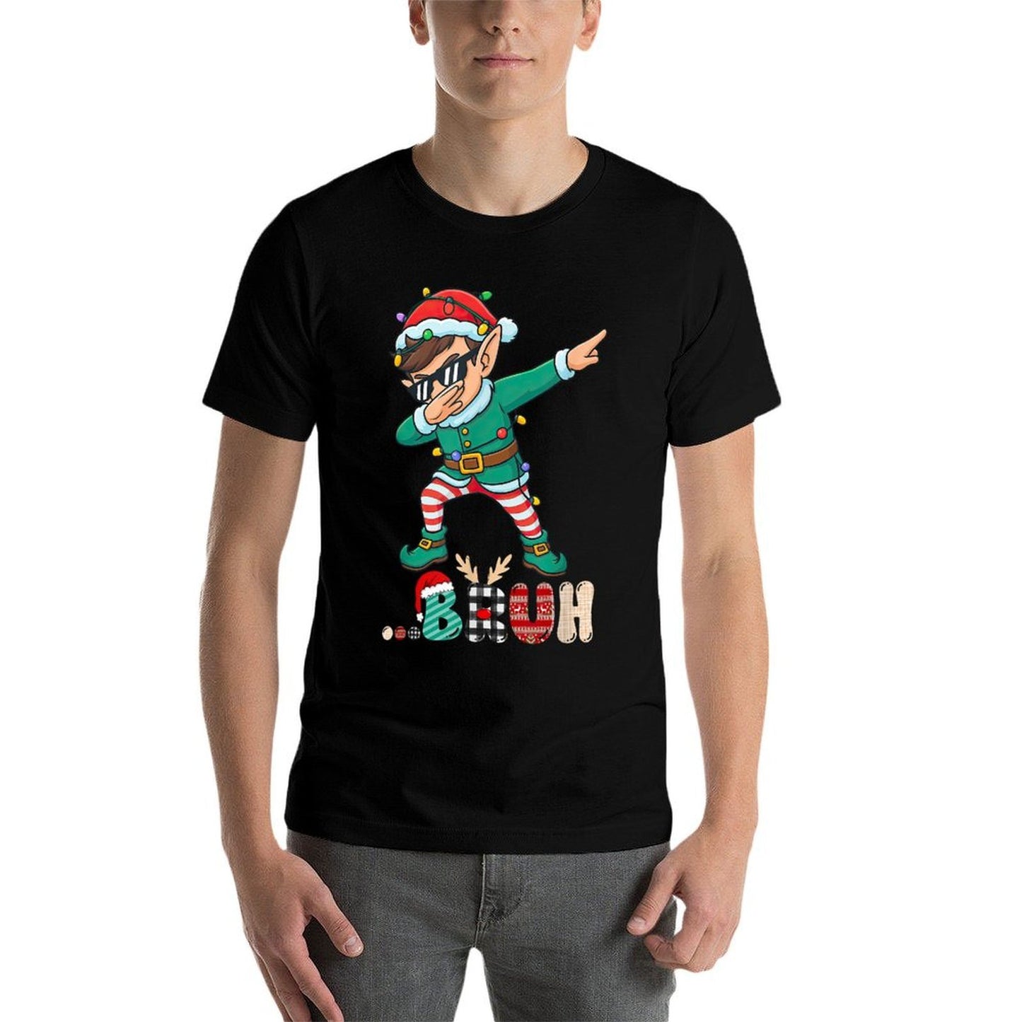 Bruh Dabbing Elf Funny Kids Boys Mens Christmas Matching Comfortable T-Shirt