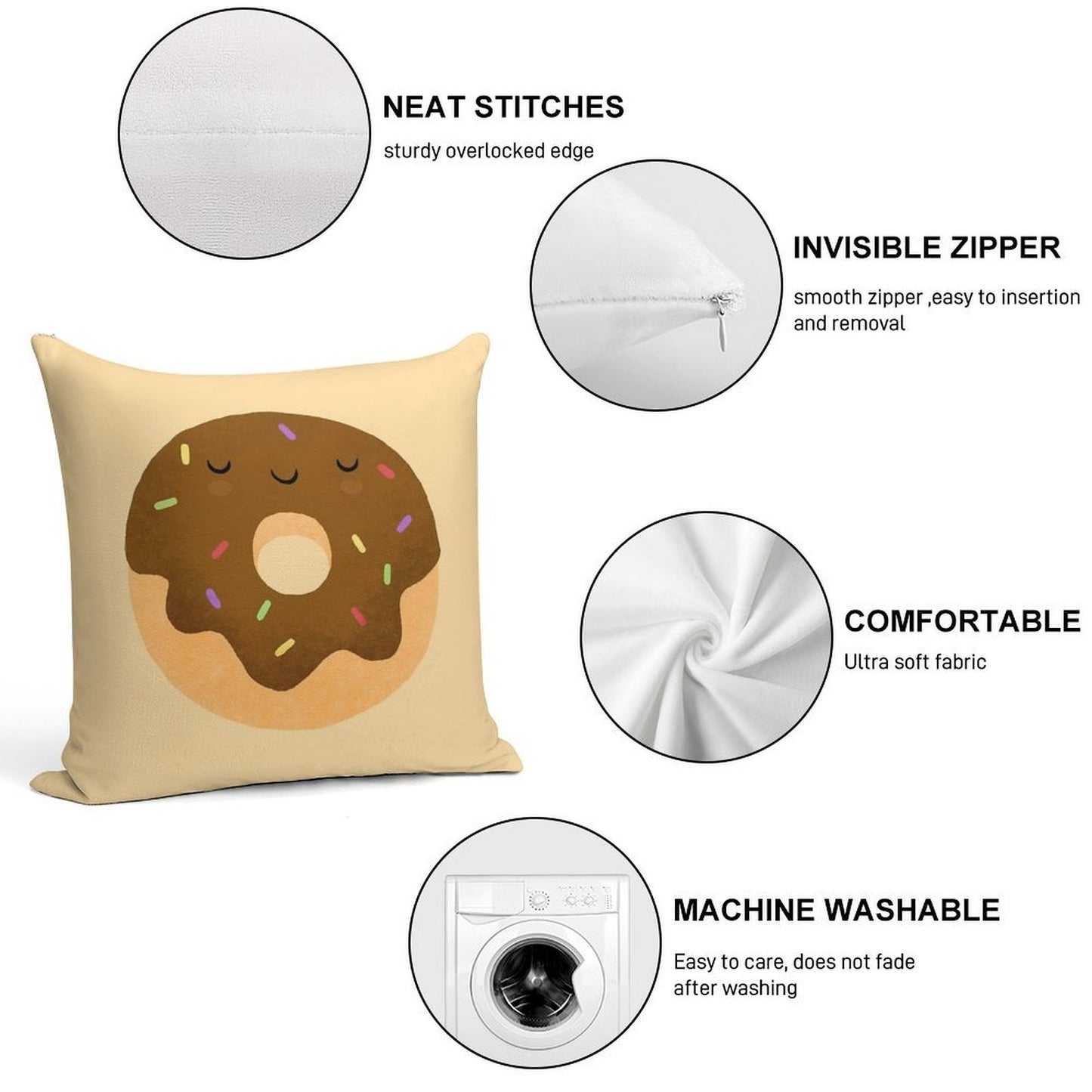 Sleepy Chocolate Donut Soft Ultra-Soft Texture Throw Pillow
