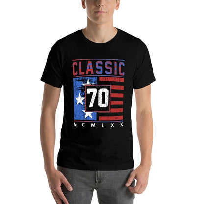 Classic American Patriotic Veteran's 50th Birthday  Ribbed Collar T-Shirt