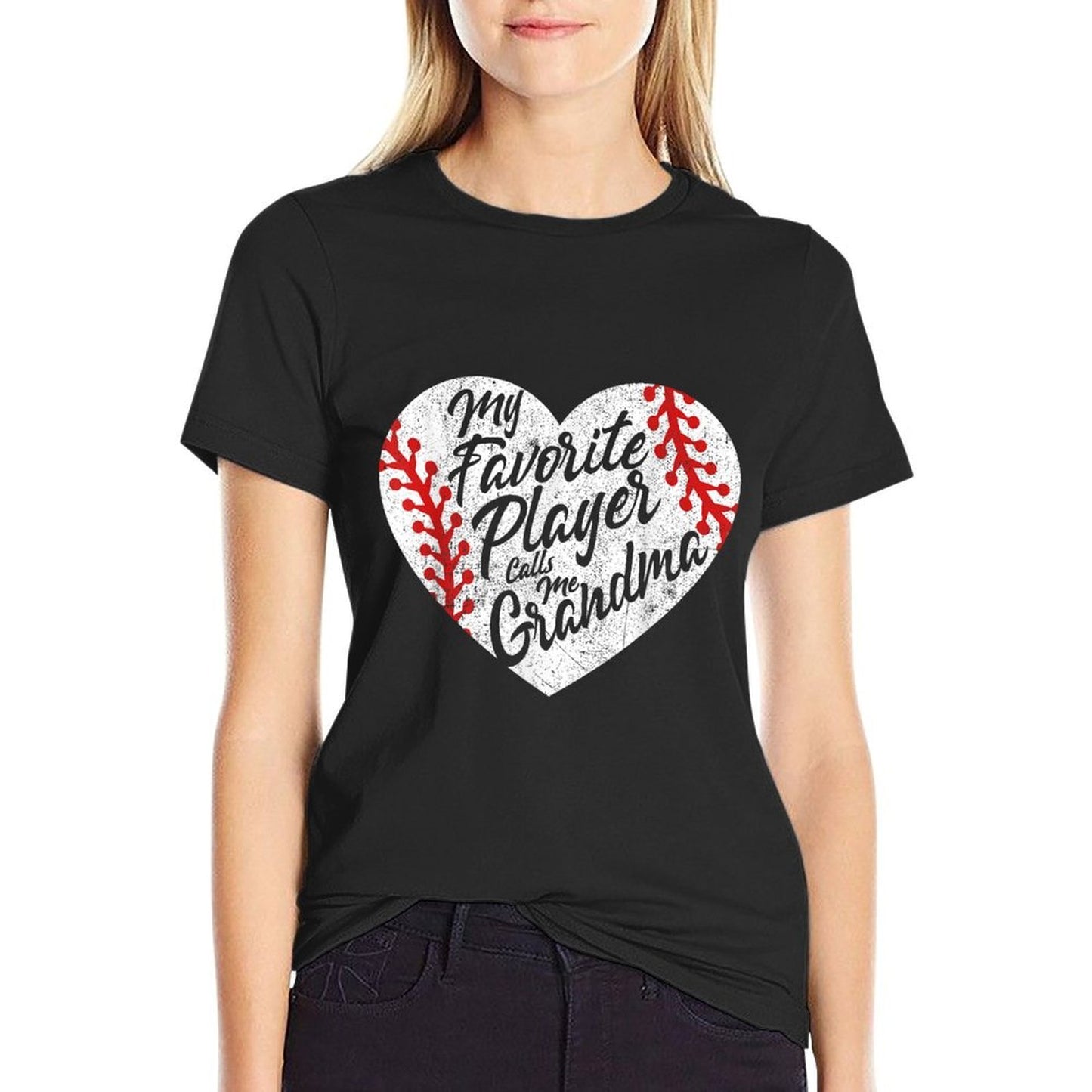 My Favorite Player Calls Me Grandma Baseball Heart Women's  Oversized Silhouette T-Shirt