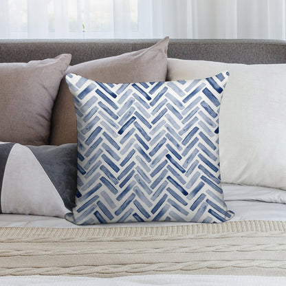 Indigo Blue Watercolor Herringbone Chevron Soft Reinforced Edging Throw Pillow