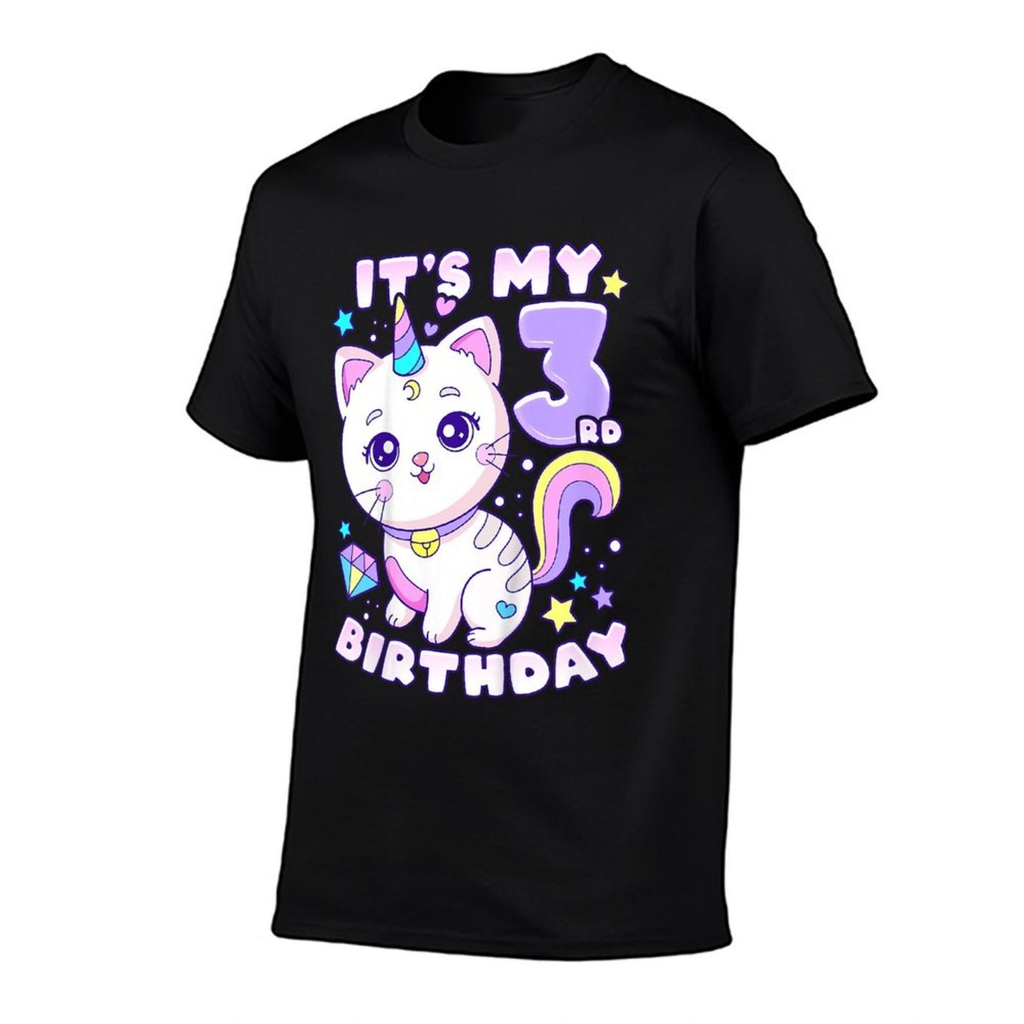 Kids Birthday Girl 3 Years Old, Cat, Unicorn, 3rd Birthday  High-quality Stitching T-Shirt