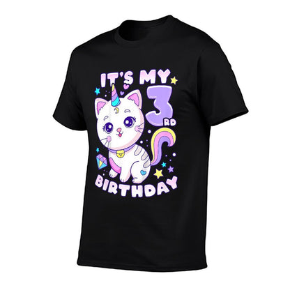 Kids Birthday Girl 3 Years Old, Cat, Unicorn, 3rd Birthday  High-quality Stitching T-Shirt