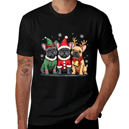 French Bulldog Christmas Dogs Funny Santa Reindeer Elf  Breathable T-Shirt