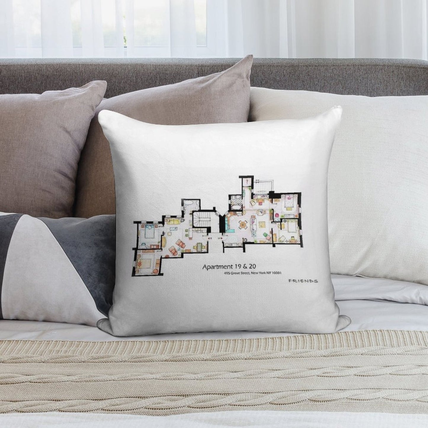 495 Grove Street, New York NY 10001 Soft Fade-Resistant Throw Pillow