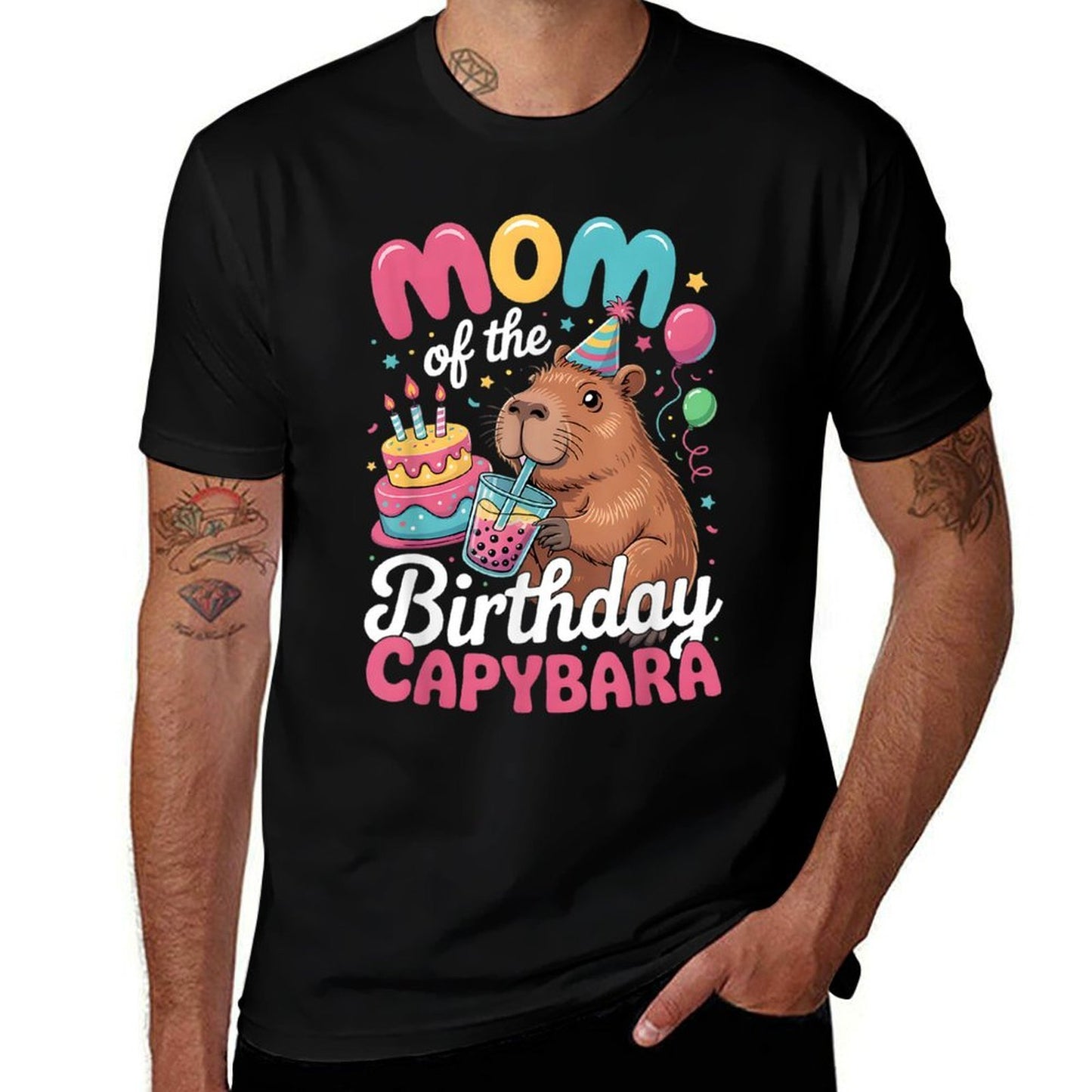 Mom Of The Birthday Capybara Boba Tea Girl Bday Party Family  Heathered Texture T-Shirt