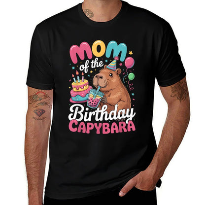 Mom Of The Birthday Capybara Boba Tea Girl Bday Party Family  Heathered Texture T-Shirt