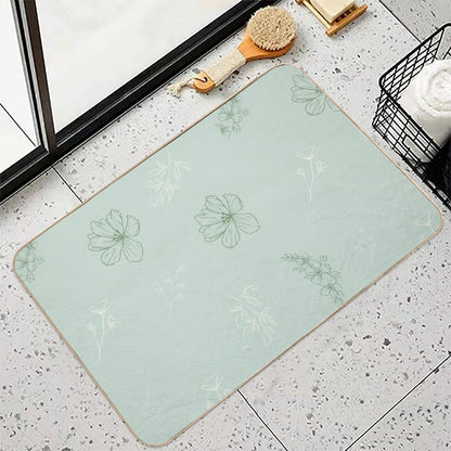 Green Flower Pattern  Fade-Resistant Bath Mat