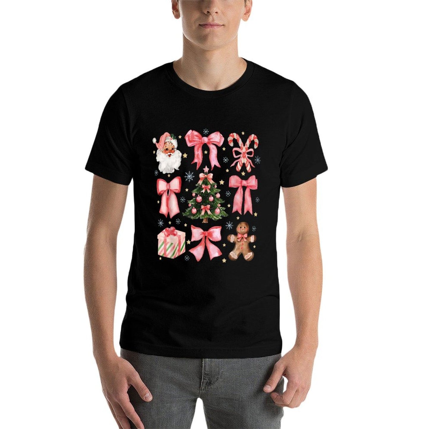 Coquette Bow Santa Christmas Tree Cake Candy Cane Xmas  Tagless Design T-Shirt