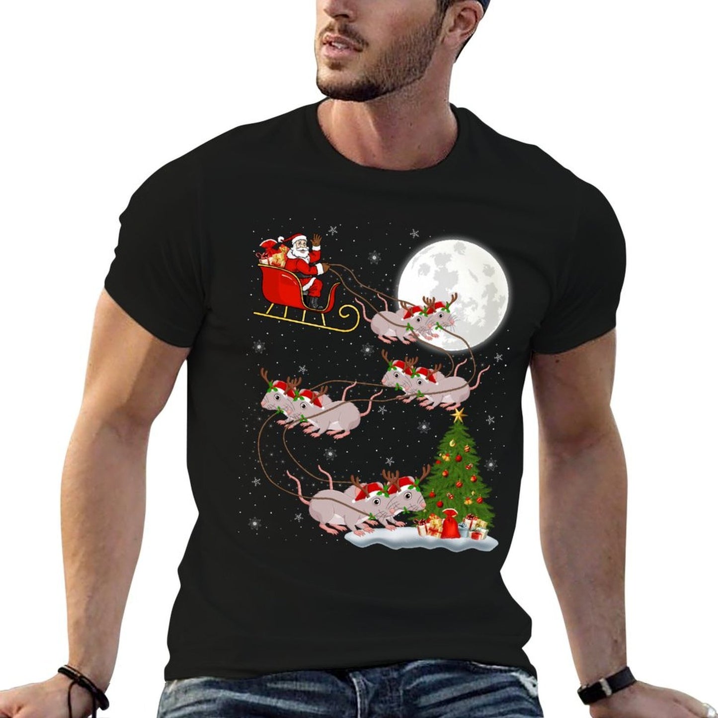 Rats Santa Sleigh Flying Funny Magical Christmas  Slim-fit Cut T-Shirt