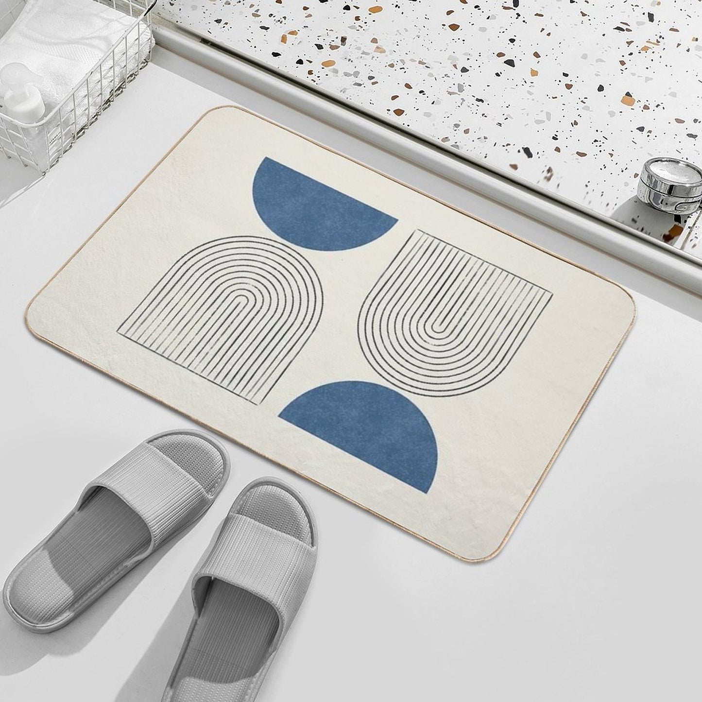 Arch Balance Blue - Mid Century Modern  Repositionable Bath Mat