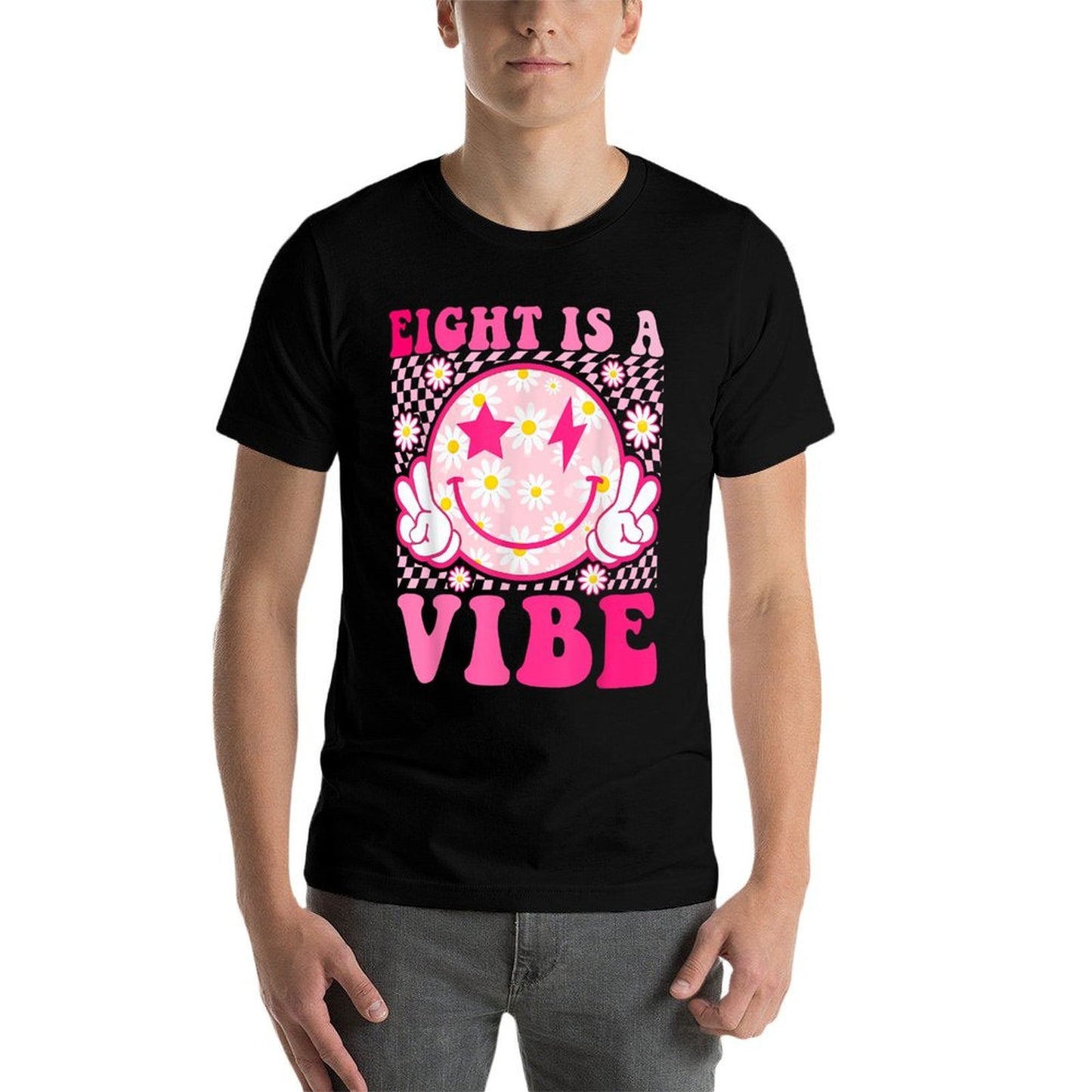 Eight Is A Vibe 8th Birthday Groovy 8 Years Old Smile Face  Oversized Silhouette T-Shirt