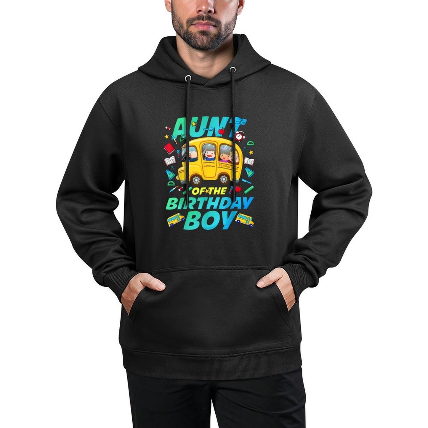 Aunt of The Birthday Boy School Bus Bday Family Party Cotton-Polyester Blend Hoodie
