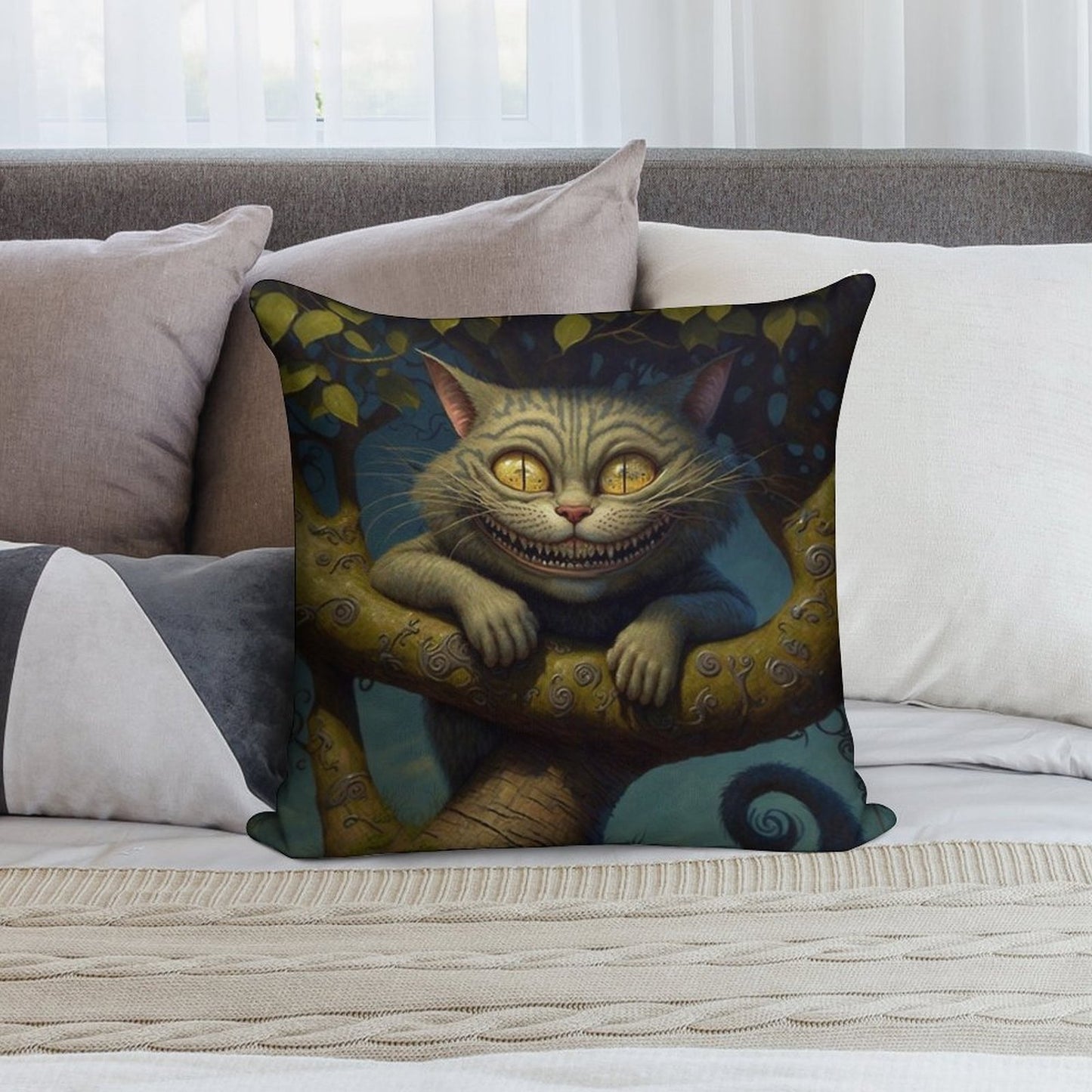 The Cheshire Cat - Alice in Wonderland Collection Soft Decorative Cover Throw Pillow