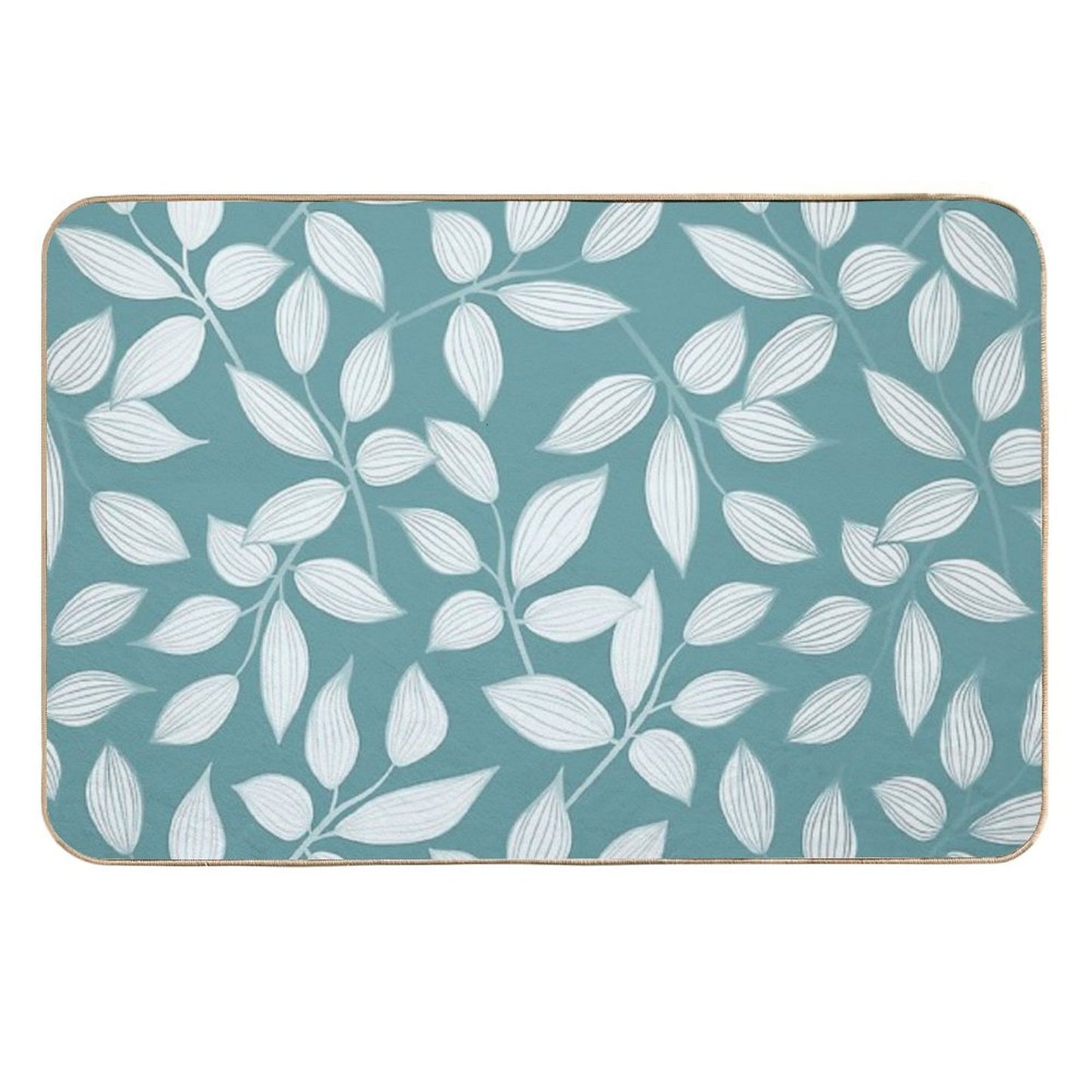 Floral Leaves in Teal Green  Dirt-Trapping Bath Mat