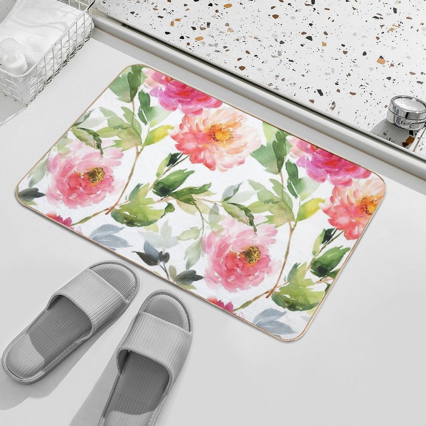 Coral Pink Summer Peonies  Multi-Purpose Bath Mat