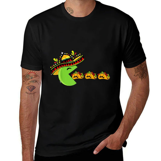 Sombrero Eating Funny Tacos with Mustaches Cinco De Mayo  Ribbed Collar T-Shirt