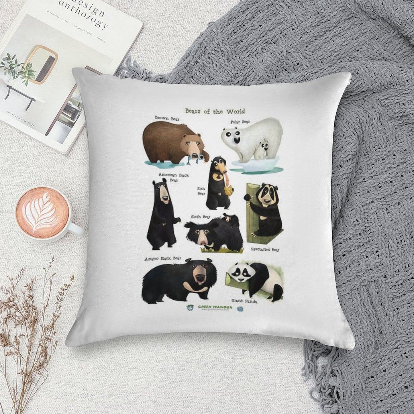 Bears of The World Soft Skin-Friendly Throw Pillow