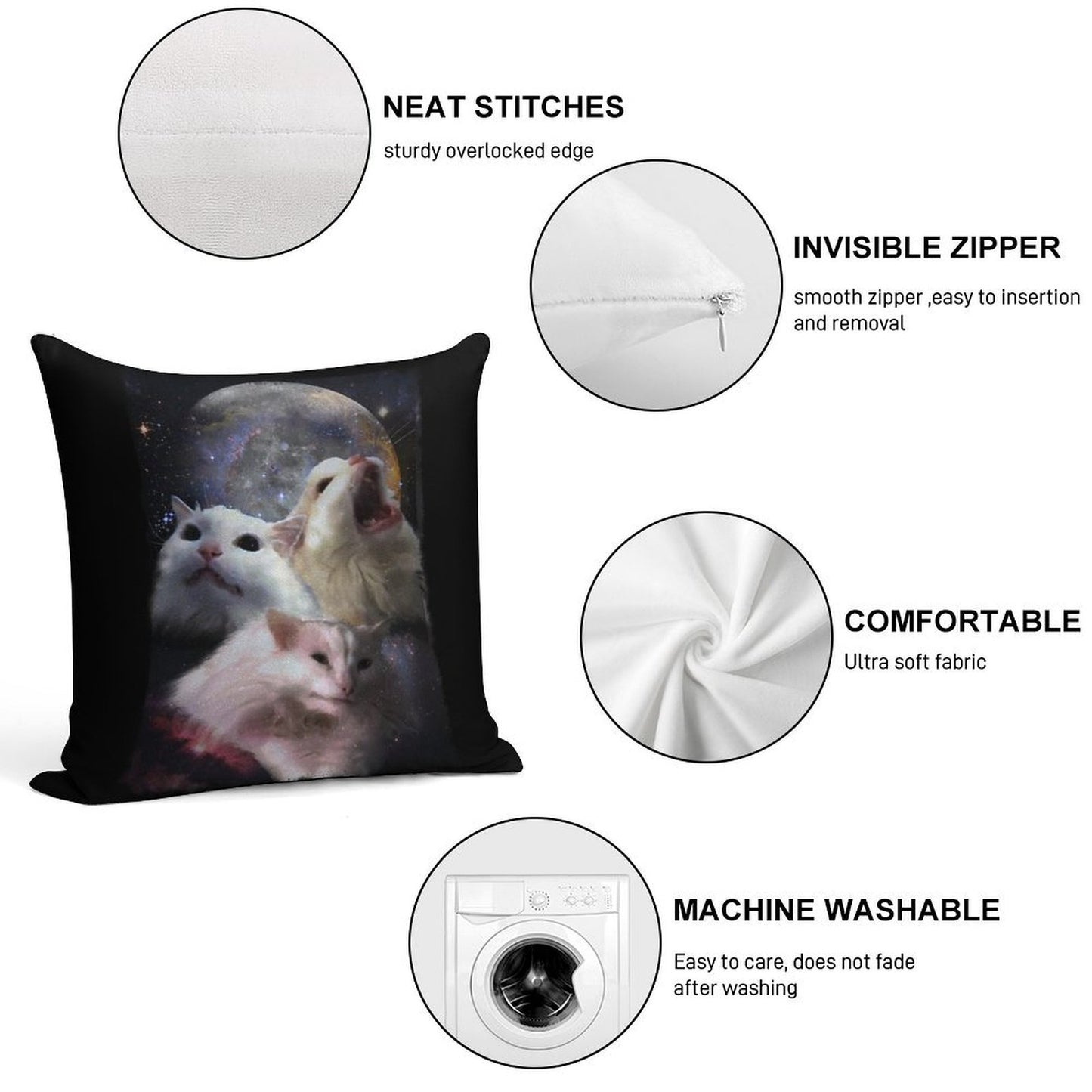 Triple Thurston Moon Cats! Soft Fade-Resistant Throw Pillow