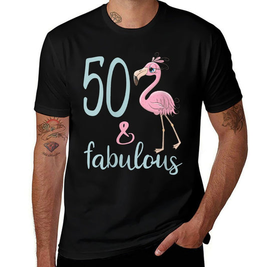 Womens 50 & Fabulous Flamingo Outfit Awesome 50th Birthday Mom Gift  Durable T-Shirt